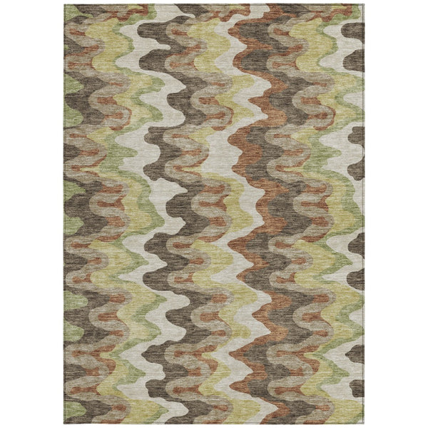 Homeroots 3' Artichoke Green And Ivory Abstract Washable Area Rug For Indoor And Outdoor Spaces, Durable Design 9' X 12' Polyester 584858