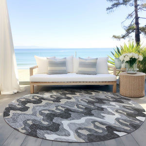 Homeroots 3' Artichoke Green And Ivory Abstract Washable Area Rug For Indoor And Outdoor Spaces, Durable Design 8' Round Polyester 584862