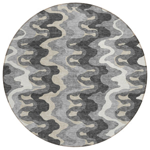 HomeRoots 5' Modern Abstract Gray Silver Charcoal Area Rug - Washable Indoor/Outdoor Durable Design for All Spaces 8' Round 584862