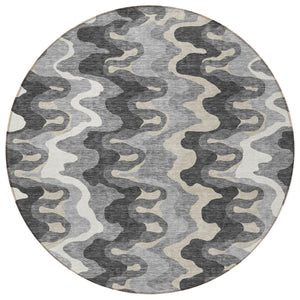 Homeroots 3' Artichoke Green And Ivory Abstract Washable Area Rug For Indoor And Outdoor Spaces, Durable Design 8' Round Polyester 584862