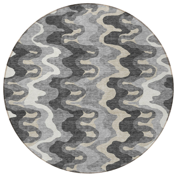 Homeroots 3' Artichoke Green And Ivory Abstract Washable Area Rug For Indoor And Outdoor Spaces, Durable Design 8' Round Polyester 584862