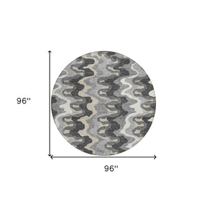 Homeroots 3' Artichoke Green And Ivory Abstract Washable Area Rug For Indoor And Outdoor Spaces, Durable Design 8' Round Polyester 584862