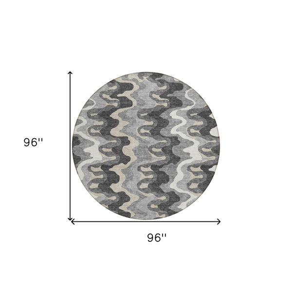 Homeroots 3' Artichoke Green And Ivory Abstract Washable Area Rug For Indoor And Outdoor Spaces, Durable Design 8' Round Polyester 584862