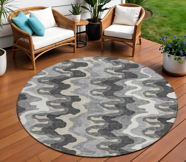 Homeroots 3' Artichoke Green And Ivory Abstract Washable Area Rug For Indoor And Outdoor Spaces, Durable Design 8' Round Polyester 584862