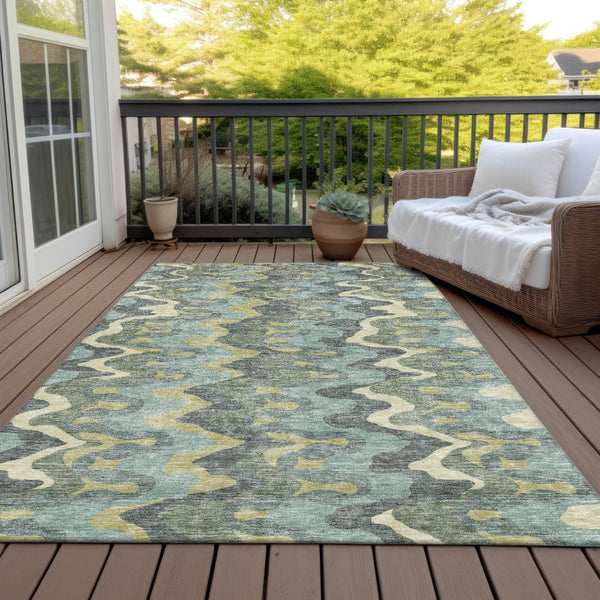 Homeroots 3' Artichoke Green And Ivory Abstract Washable Area Rug For Indoor And Outdoor Spaces, Durable Design 3' X 5' Polyester 584866