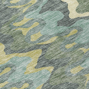Homeroots 3' Artichoke Green And Ivory Abstract Washable Area Rug For Indoor And Outdoor Spaces, Durable Design 5' X 8' Polyester 584867