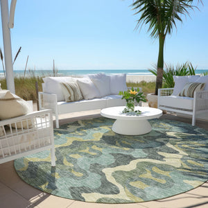 Homeroots 3' Artichoke Green And Ivory Abstract Washable Area Rug For Indoor And Outdoor Spaces, Durable Design 8' Round Polyester 584868