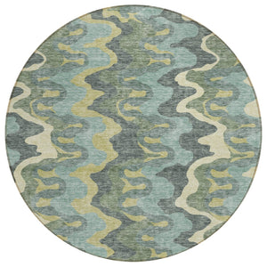 HomeRoots 5' Abstract Sage and Artichoke Green Washable Area Rug – Stylish, Durable, Perfect for Any Space 8' Round 584868