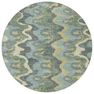 Homeroots 3' Artichoke Green And Ivory Abstract Washable Area Rug For Indoor And Outdoor Spaces, Durable Design 8' Round Polyester 584868
