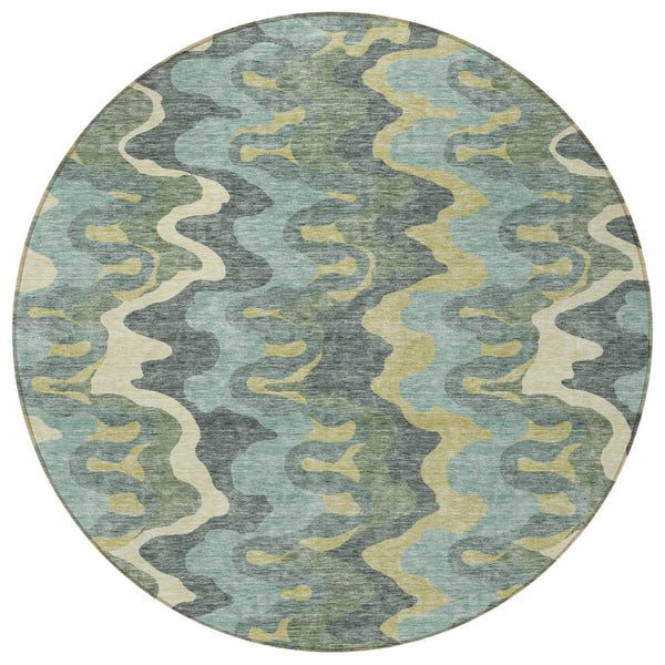 Homeroots 3' Artichoke Green And Ivory Abstract Washable Area Rug For Indoor And Outdoor Spaces, Durable Design 8' Round Polyester 584868