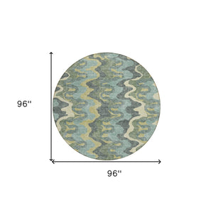 Homeroots 3' Artichoke Green And Ivory Abstract Washable Area Rug For Indoor And Outdoor Spaces, Durable Design 8' Round Polyester 584868