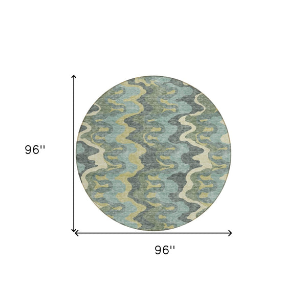 Homeroots 3' Artichoke Green And Ivory Abstract Washable Area Rug For Indoor And Outdoor Spaces, Durable Design 8' Round Polyester 584868