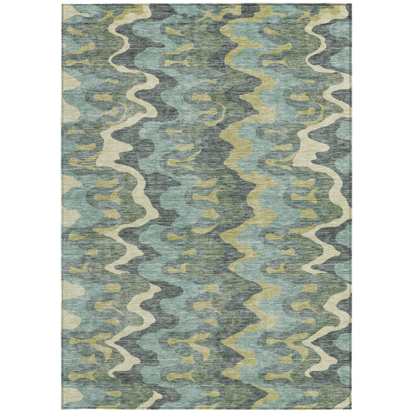 Homeroots 3' Artichoke Green And Ivory Abstract Washable Area Rug For Indoor And Outdoor Spaces, Durable Design 8' X 10' Polyester 584869