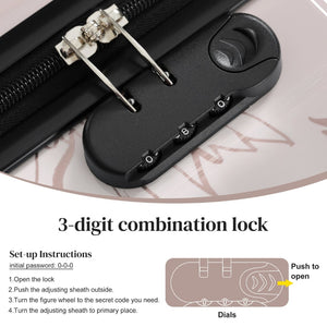 English Elm 6 Piece Hardshell Abs Travel Set with Spinner Wheels Combination Lock and Toiletry Bag Pink Flower N732P391160U