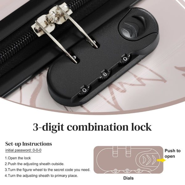 English Elm 6 Piece Hardshell Abs Travel Set with Spinner Wheels Combination Lock and Toiletry Bag Pink Flower N732P391160U