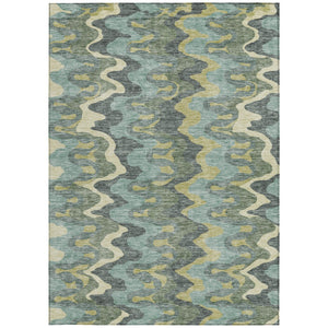 Homeroots 3' Artichoke Green And Ivory Abstract Washable Area Rug For Indoor And Outdoor Spaces, Durable Design 9' X 12' Polyester 584870