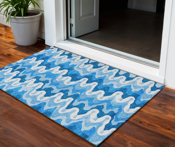 Homeroots 3' Artichoke Green And Ivory Abstract Washable Area Rug For Indoor And Outdoor Spaces, Durable Design 3' X 5' Polyester 584872