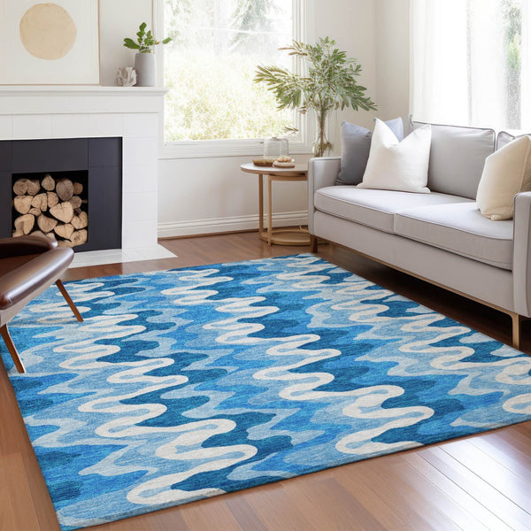 Homeroots 3' Artichoke Green And Ivory Abstract Washable Area Rug For Indoor And Outdoor Spaces, Durable Design 3' X 5' Polyester 584872