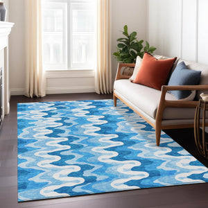 Homeroots 3' Artichoke Green And Ivory Abstract Washable Area Rug For Indoor And Outdoor Spaces, Durable Design 5' X 8' Polyester 584873