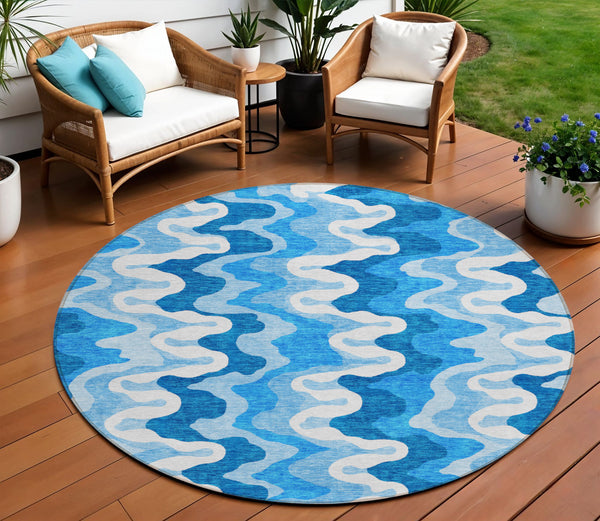 Homeroots 3' Artichoke Green And Ivory Abstract Washable Area Rug For Indoor And Outdoor Spaces, Durable Design 8' Round Polyester 584874