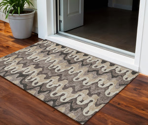 Homeroots 3' Artichoke Green And Ivory Abstract Washable Area Rug For Indoor And Outdoor Spaces, Durable Design 3' X 5' Polyester 584878