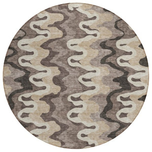Homeroots 3' Artichoke Green And Ivory Abstract Washable Area Rug For Indoor And Outdoor Spaces, Durable Design 8' Round Polyester 584880