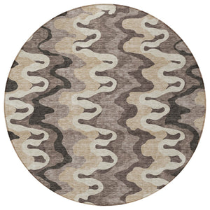Homeroots 3' Artichoke Green And Ivory Abstract Washable Area Rug For Indoor And Outdoor Spaces, Durable Design 8' Round Polyester 584880
