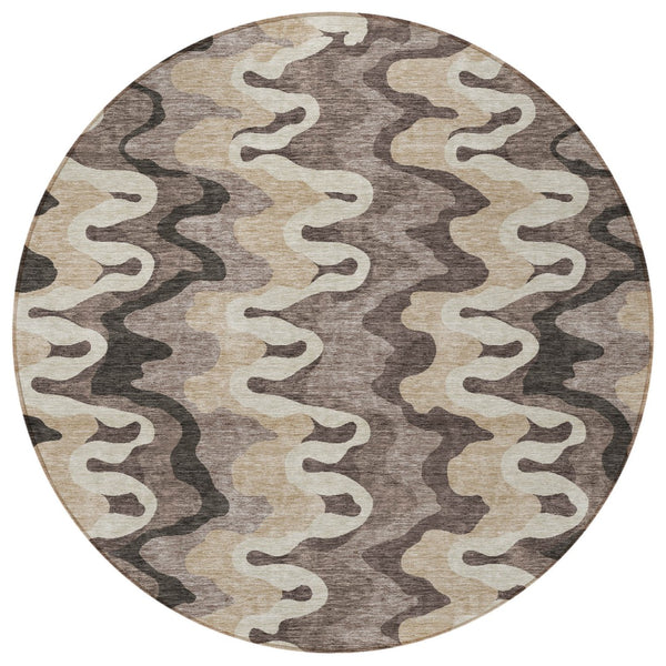 Homeroots 3' Artichoke Green And Ivory Abstract Washable Area Rug For Indoor And Outdoor Spaces, Durable Design 8' Round Polyester 584880