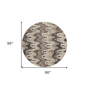 Homeroots 3' Artichoke Green And Ivory Abstract Washable Area Rug For Indoor And Outdoor Spaces, Durable Design 8' Round Polyester 584880