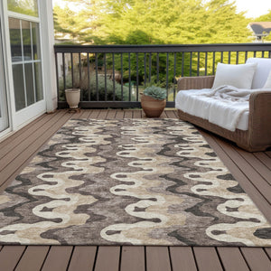 Homeroots 3' Artichoke Green And Ivory Abstract Washable Area Rug For Indoor And Outdoor Spaces, Durable Design 9' X 12' Polyester 584882