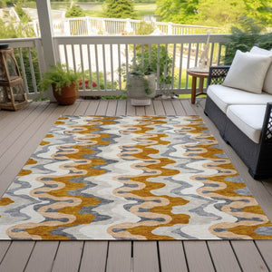 Homeroots 3' Artichoke Green And Ivory Abstract Washable Area Rug For Indoor And Outdoor Spaces, Durable Design 3' X 5' Polyester 584884