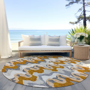 Homeroots 3' Artichoke Green And Ivory Abstract Washable Area Rug For Indoor And Outdoor Spaces, Durable Design 8' Round Polyester 584886