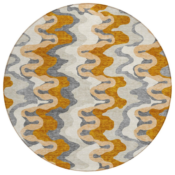 HomeRoots 5' Terra Cotta Copper and Gray Abstract Area Rug - Stylish, Washable, Indoor/Outdoor Durability 8' Round 584886