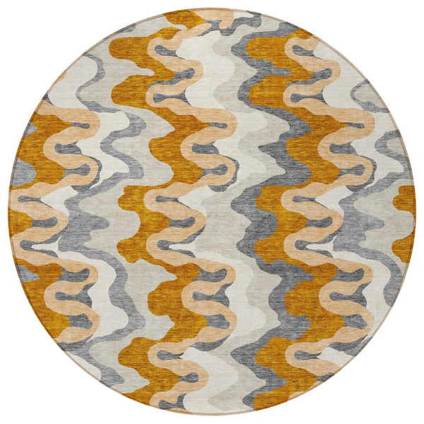 Homeroots 3' Artichoke Green And Ivory Abstract Washable Area Rug For Indoor And Outdoor Spaces, Durable Design 8' Round Polyester 584886