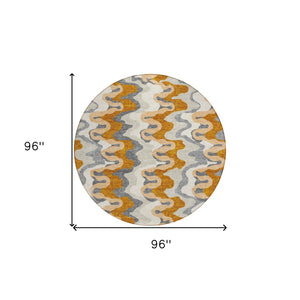 Homeroots 3' Artichoke Green And Ivory Abstract Washable Area Rug For Indoor And Outdoor Spaces, Durable Design 8' Round Polyester 584886