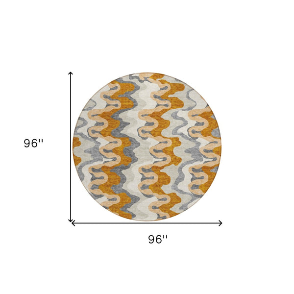 Homeroots 3' Artichoke Green And Ivory Abstract Washable Area Rug For Indoor And Outdoor Spaces, Durable Design 8' Round Polyester 584886