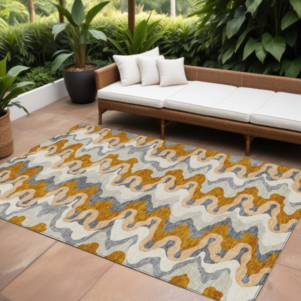 HomeRoots 9' Modern Abstract Terra Cotta and Copper Area Rug – Washable, Durable for Indoor and Outdoor Use 9' X 12' 584888