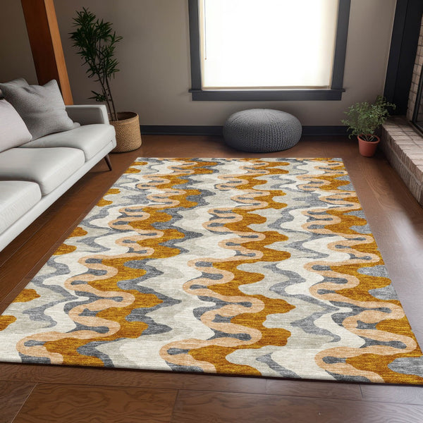 Homeroots 3' Artichoke Green And Ivory Abstract Washable Area Rug For Indoor And Outdoor Spaces, Durable Design 9' X 12' Polyester 584888