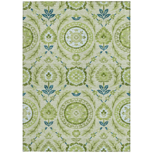 Homeroots 3' Floral Washable Area Rug In Artichoke Green And Blue - Perfect For Indoor And Outdoor Spaces 5' X 8' Polyester 584891