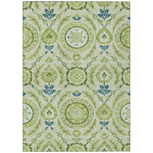 HomeRoots 5' Elegant Floral Area Rug in Artichoke Green, Olive, and Blue - Washable for Indoor/Outdoor Use 10' X 14' 584895