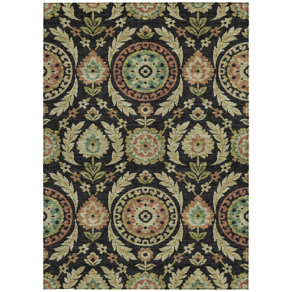 Homeroots 3' Floral Washable Area Rug In Artichoke Green And Blue - Perfect For Indoor And Outdoor Spaces 3' X 5' Polyester 584896