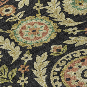 Homeroots 3' Floral Washable Area Rug In Artichoke Green And Blue - Perfect For Indoor And Outdoor Spaces 5' X 8' Polyester 584897