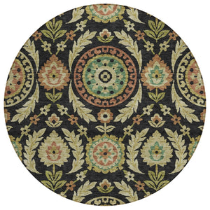 HomeRoots 5' Timeless Floral Washable Indoor Outdoor Area Rug in Black, Gold & Copper for Elegant Spaces 8' Round 584898