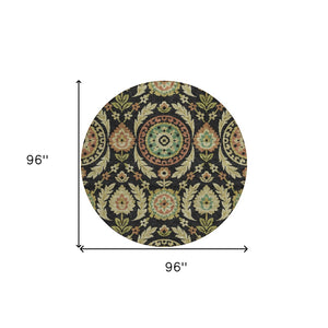 Homeroots 3' Floral Washable Area Rug In Artichoke Green And Blue - Perfect For Indoor And Outdoor Spaces 8' Round Polyester 584898