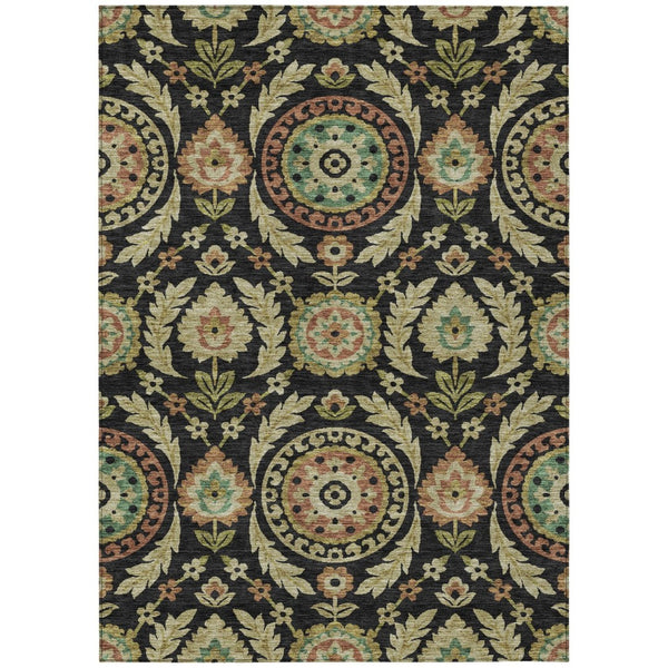HomeRoots 5' Timeless Floral Washable Indoor Outdoor Area Rug in Black, Gold & Copper for Elegant Spaces 8' X 10' 584899