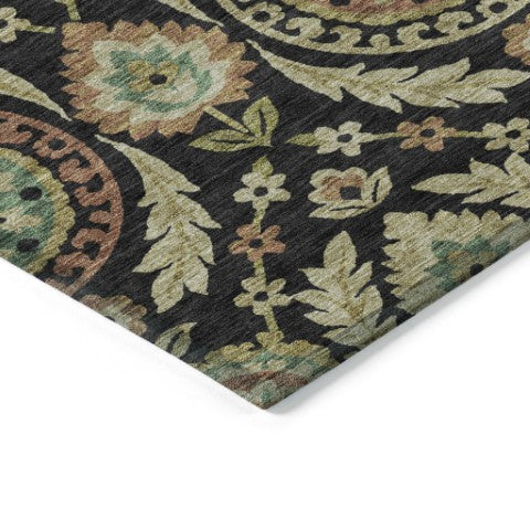 Homeroots 3' Floral Washable Area Rug In Artichoke Green And Blue - Perfect For Indoor And Outdoor Spaces 8' X 10' Polyester 584899