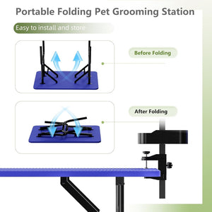 English Elm 36''large Folding Dog Grooming Table with Arm Noose Mesh Tray for Home Pet Care W3587P358723