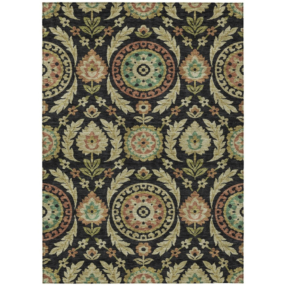 HomeRoots 9' Black Gold and Copper Floral Washable Area Rug - Durable, Stylish for Indoor & Outdoor Spaces 9' X 12' 584900