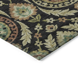 Homeroots 3' Floral Washable Area Rug In Artichoke Green And Blue - Perfect For Indoor And Outdoor Spaces 9' X 12' Polyester 584900