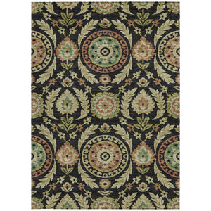 Homeroots 3' Floral Washable Area Rug In Artichoke Green And Blue - Perfect For Indoor And Outdoor Spaces 9' X 12' Polyester 584900